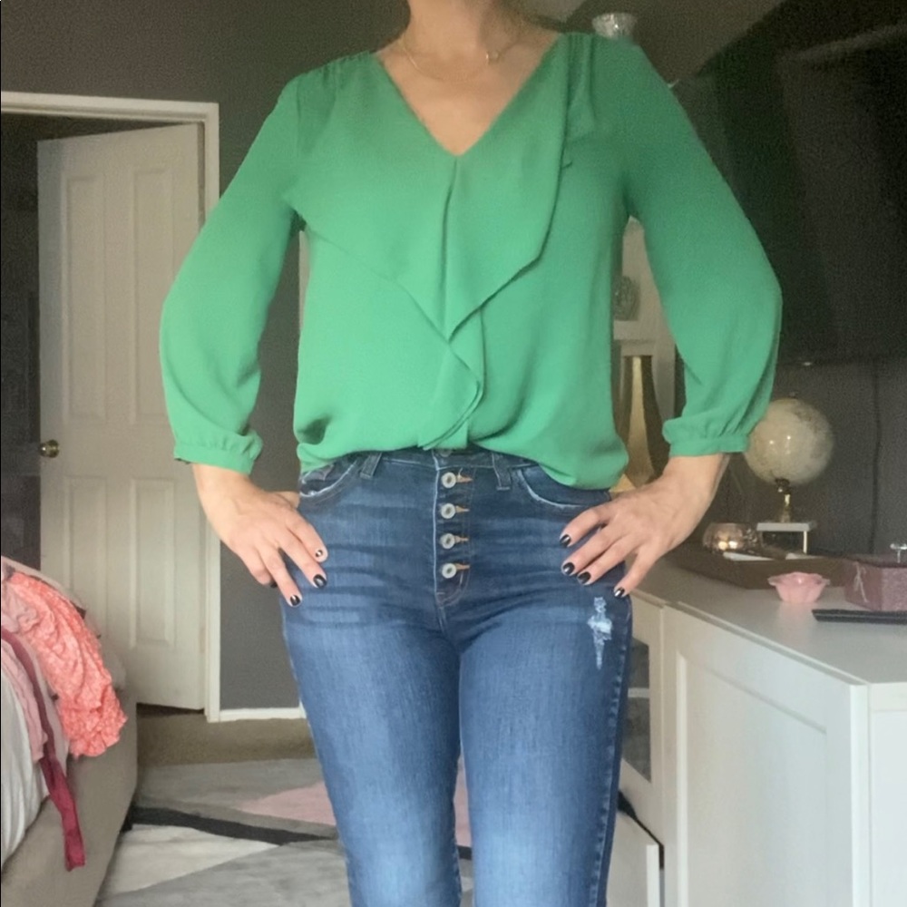 Lightweight, polyester ruffle blouse